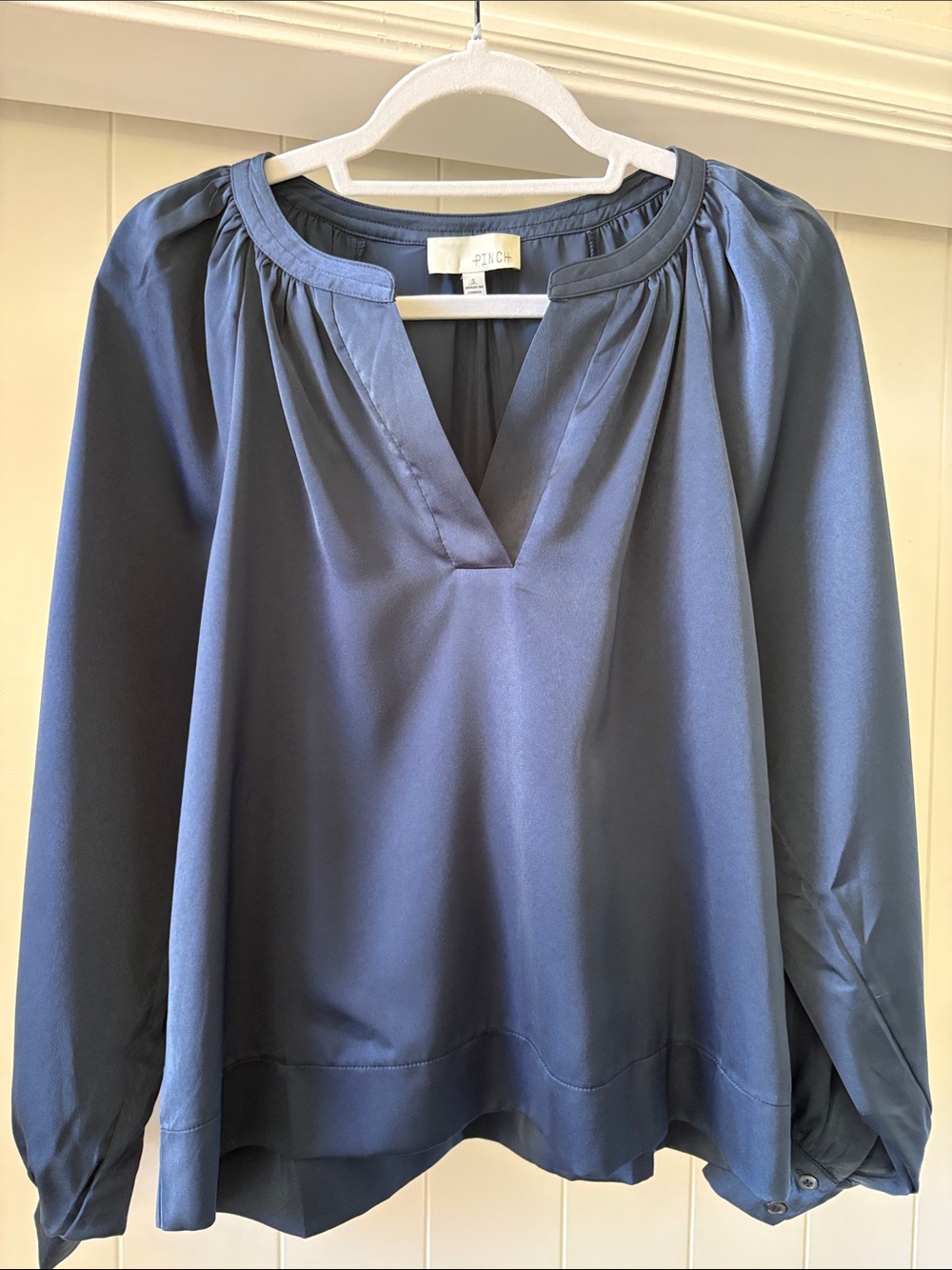 Pinch Brand Navy Satin V-Neck Long-Sleeve Blouse